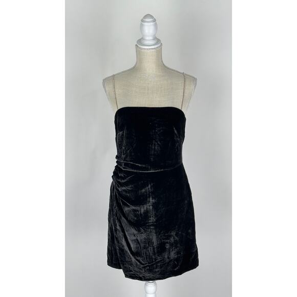 House Of Harlow 1960 Black Velvet Mini Dress Crystal Strap Womens Small New - Picture 1 of 13